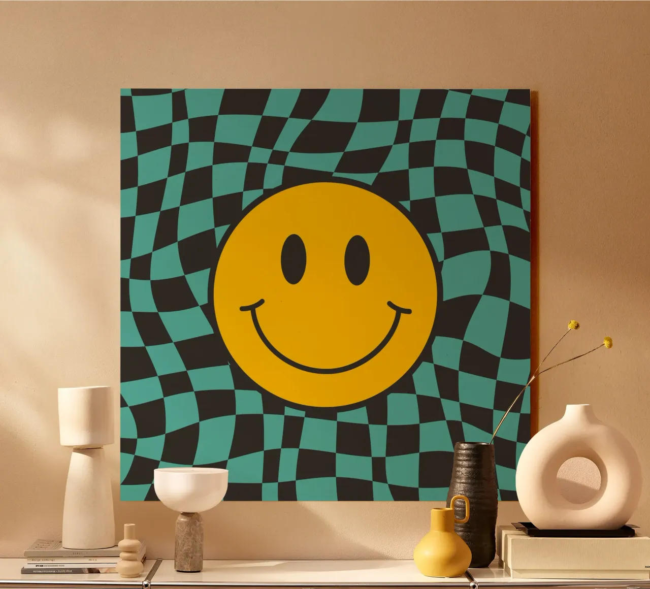 Smiley und gewellter Checker Alu-Dibond von Little Dean