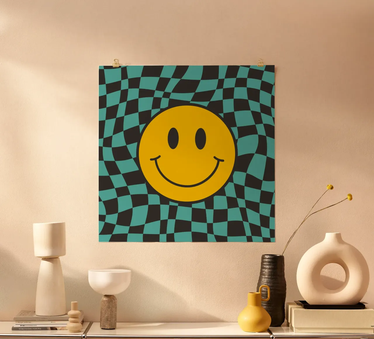 Smiley and wavy checker poster by Little Dean