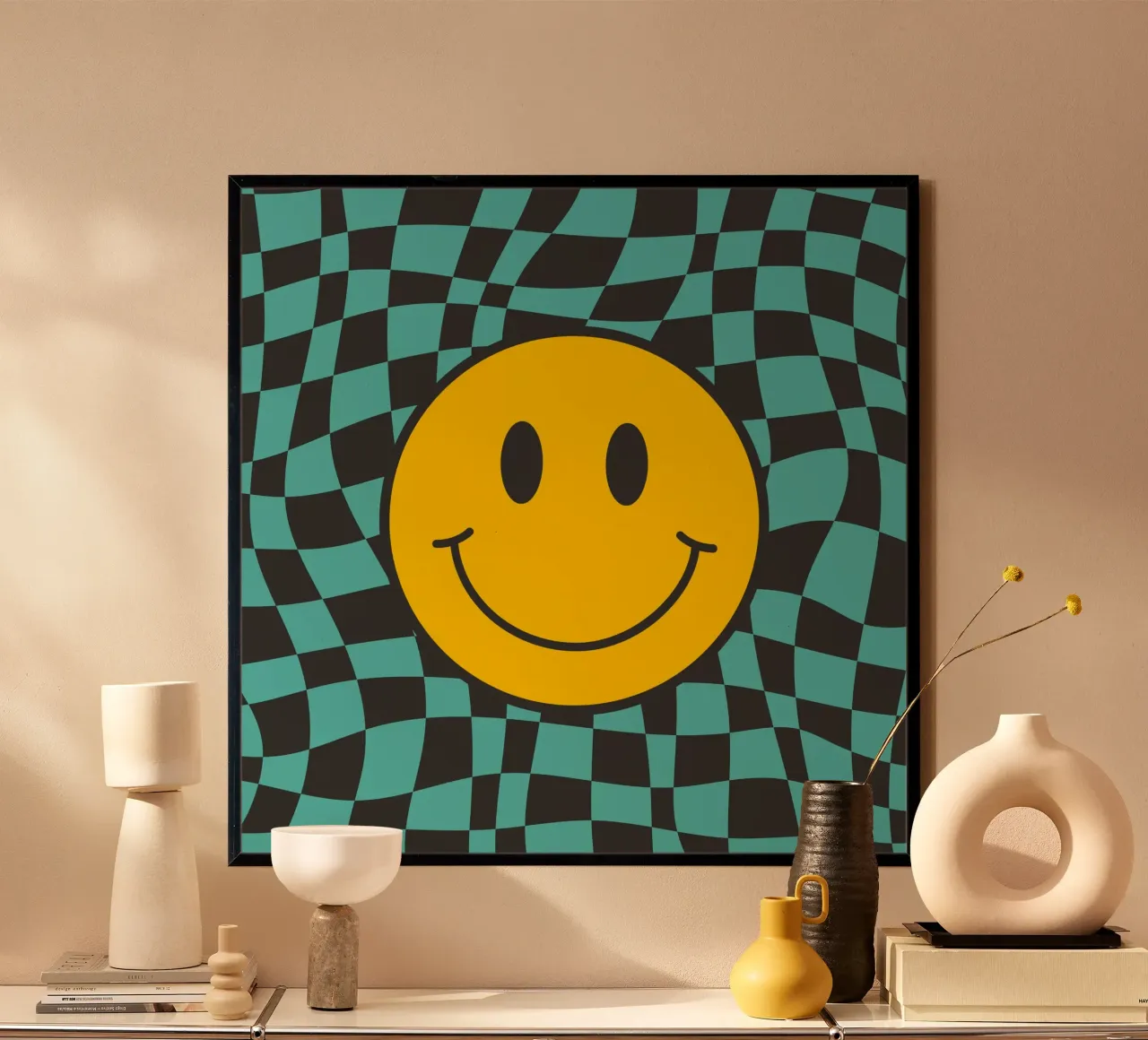 Smiley and wavy checker poster by Little Dean