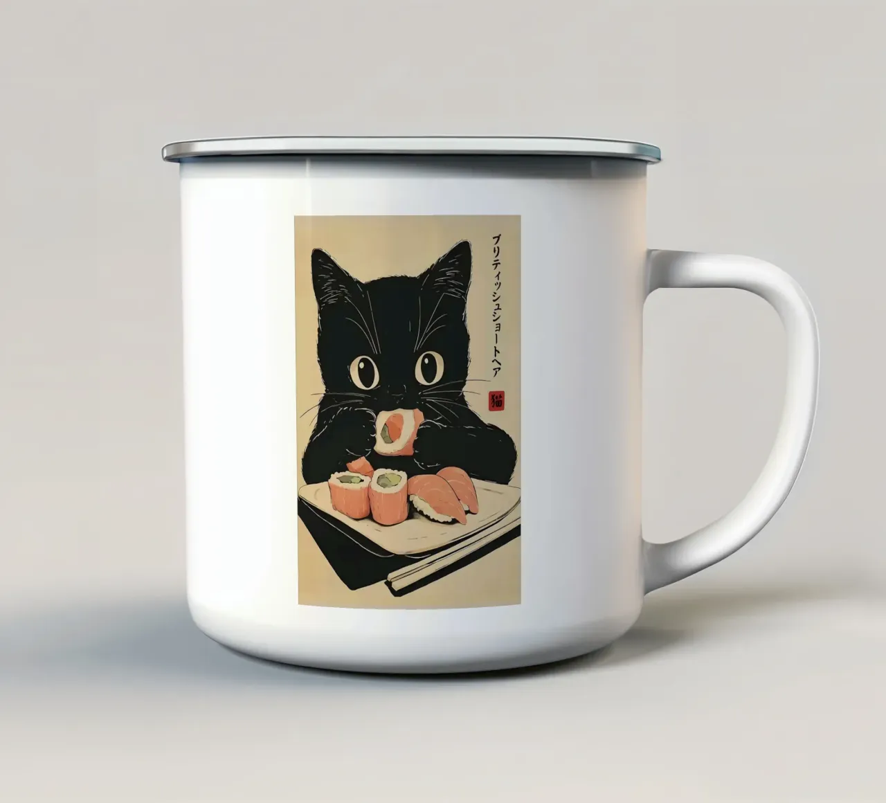 gatto sushi gattino tazza in smalto da Bernadette Miller