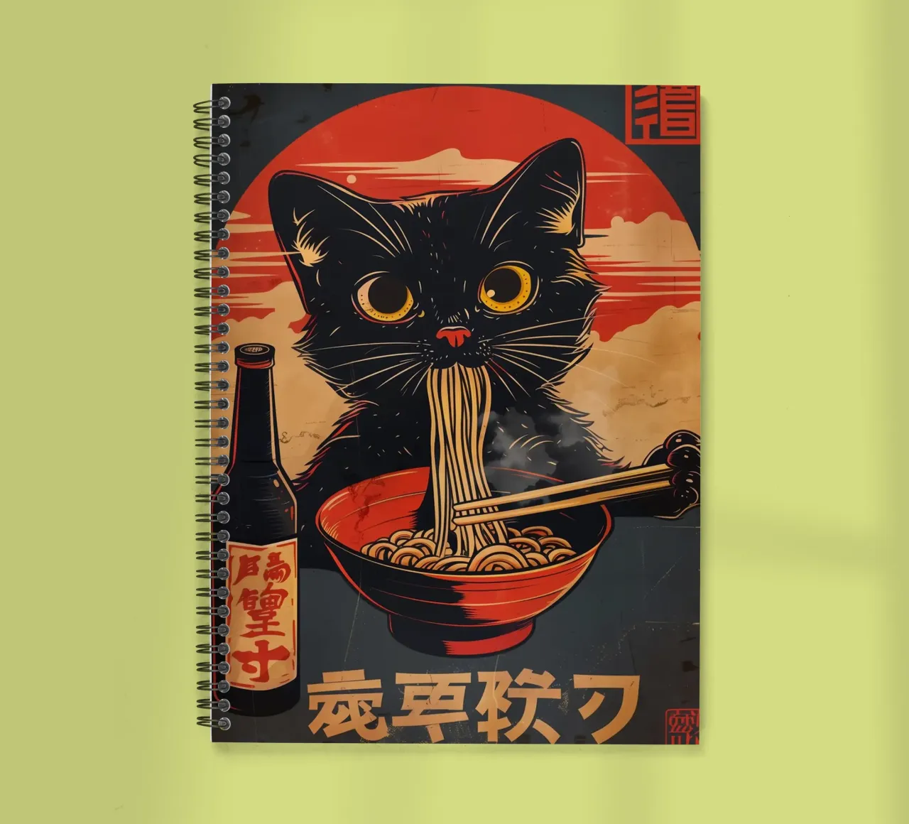 cat noodles ramen spiral notebook by Bernadette Miller
