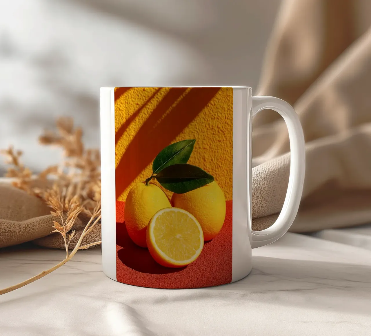 Orangen Zitrone Zitrusfrüchte Keramik Tasse von Bernadette Miller