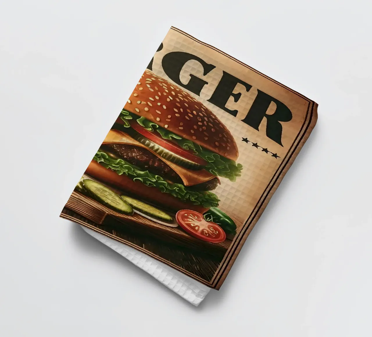 hamburger laitue tomate torchon de Bernadette Miller
