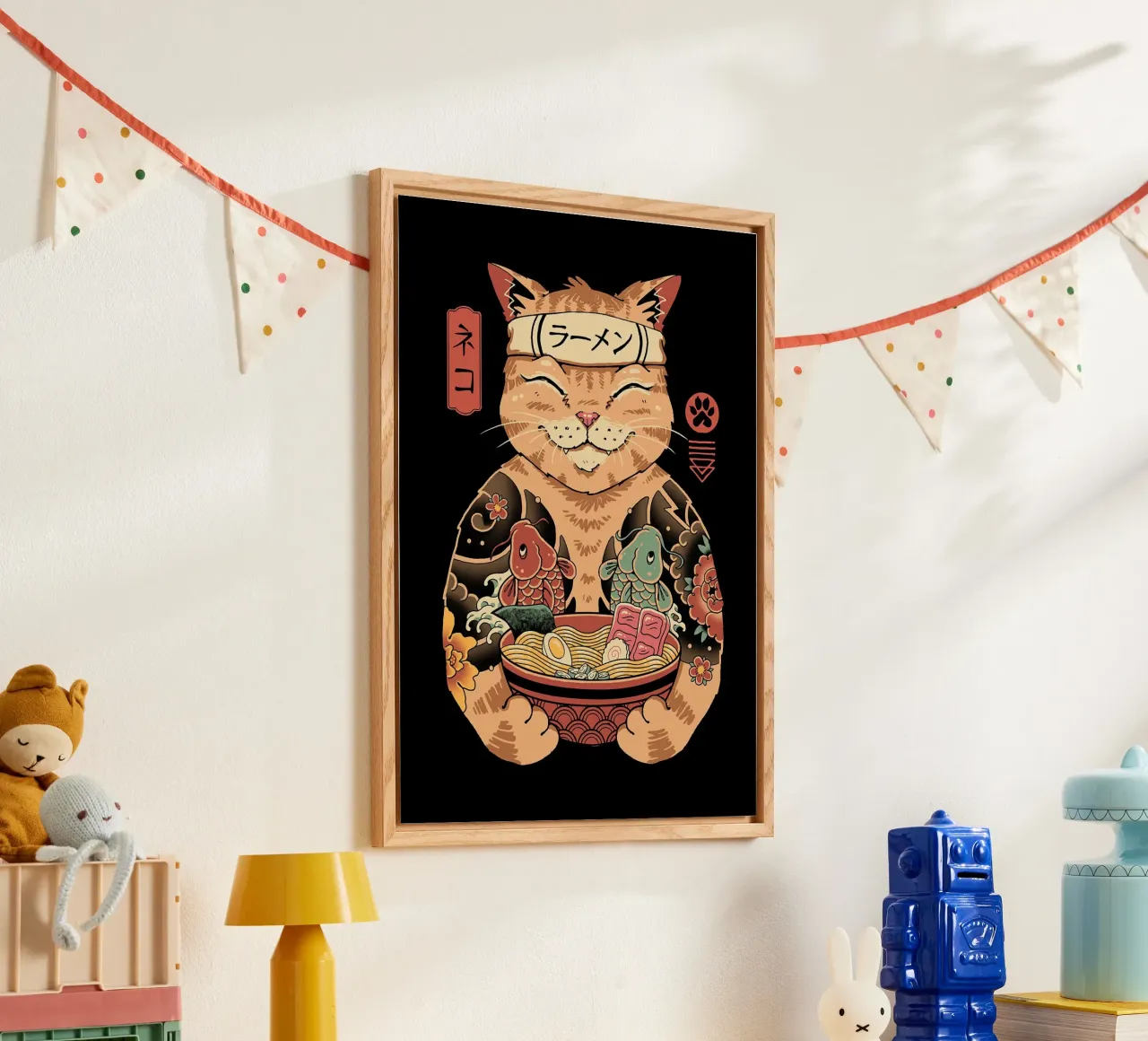 cat ramen fish acrylic glass by Bernadette Miller