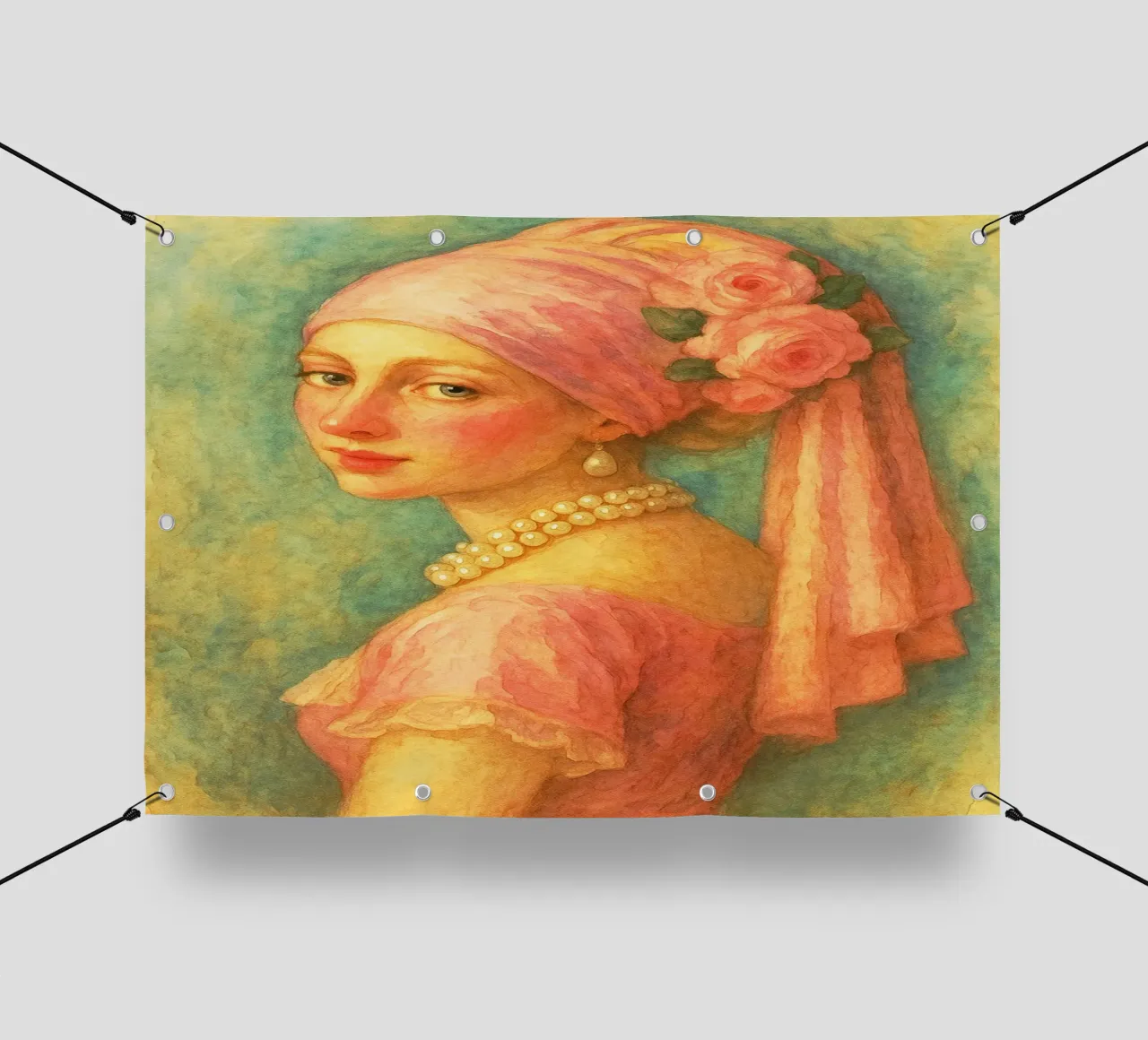 retro classico pittura ragazza con orecchini di perle telo in pvc da pakazi