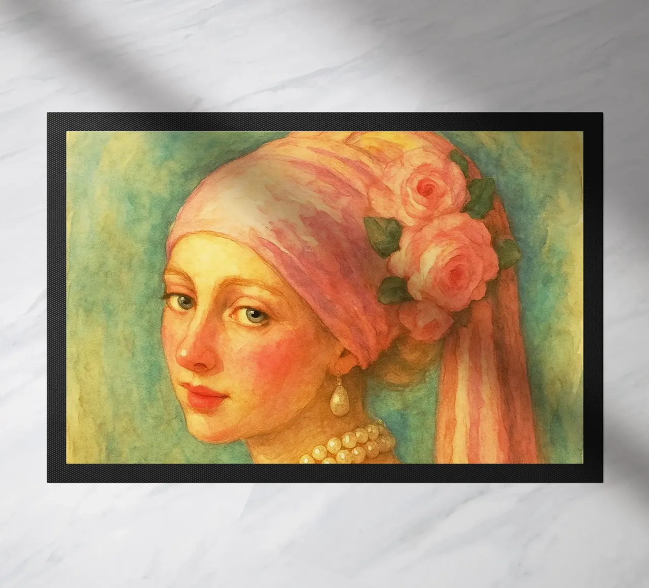 retro classico pittura ragazza con orecchini di perle zerbino da pakazi
