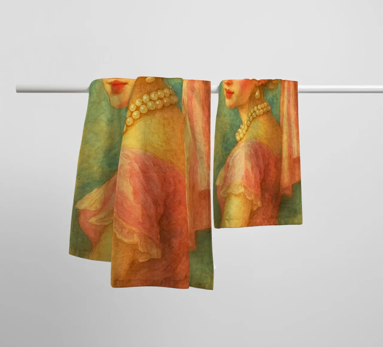 retro classico pittura ragazza con orecchini di perle asciugamano da bagno da pakazi