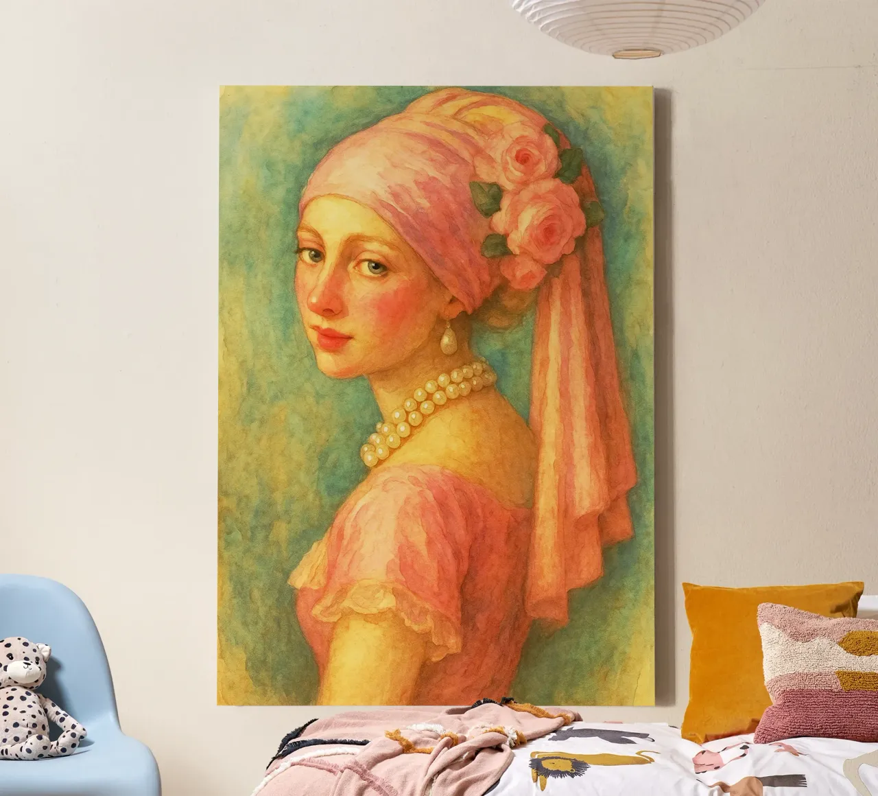 retro classico pittura ragazza con orecchini di perle tela con Cornice a cassetta da pakazi