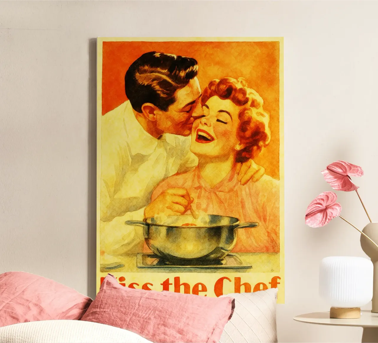 retro koppel kust de chef canvas met Baklijst van pakazi