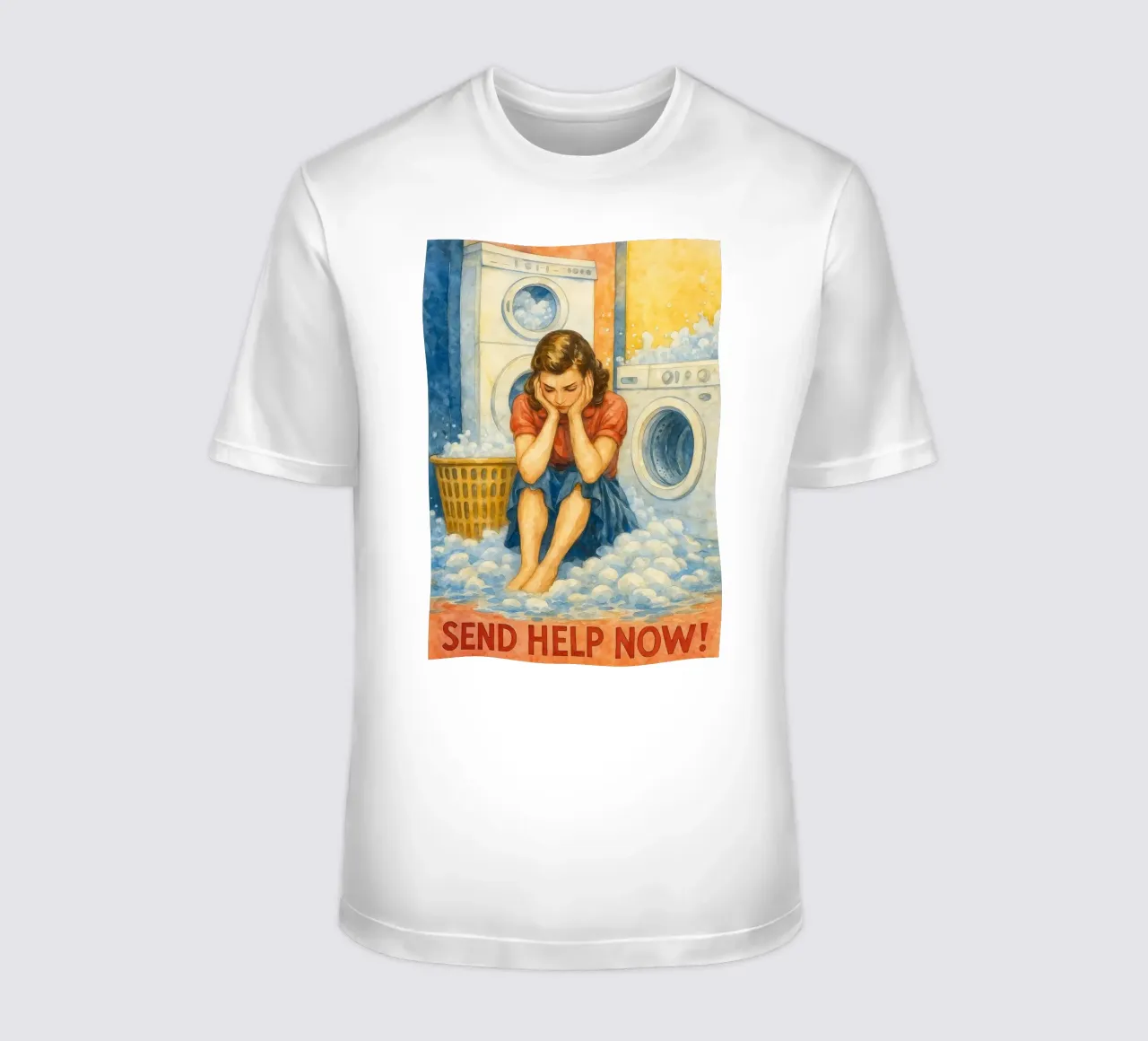 le donne tristi mandano aiuto ora in bagno t-shirt da pakazi