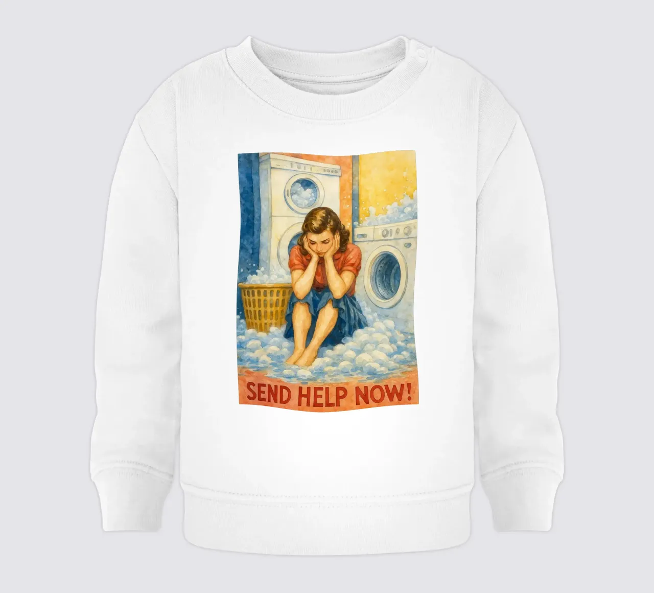 sad women send help now in the bathroom baby sweatshirt by pakazi