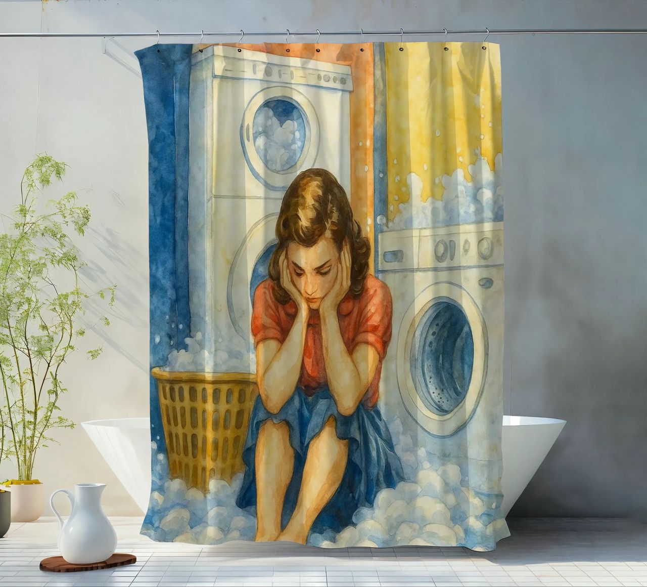 mujeres tristes enviar ayuda ahora en el baño cortina de baño de pakazi
