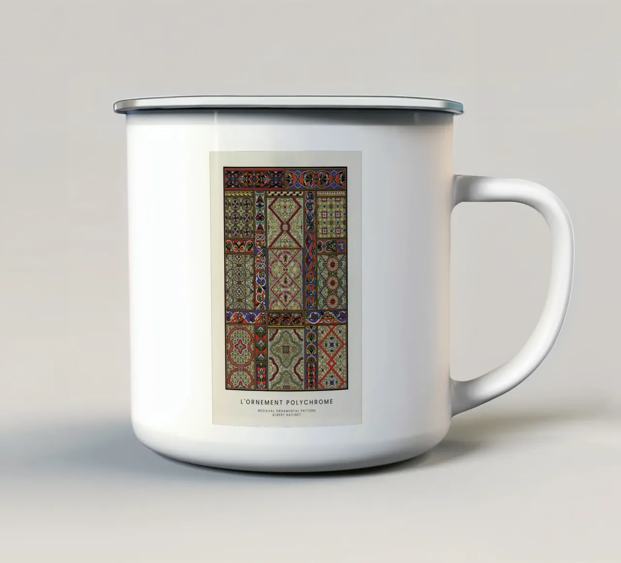 Racinet -  Medieval  Ornamental Pattern II taza de esmalte de Vintage by JUNIQE