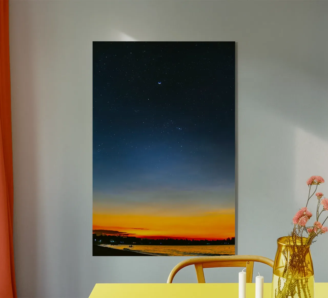 luna crescente nel cielo notturno plexiglass da space words