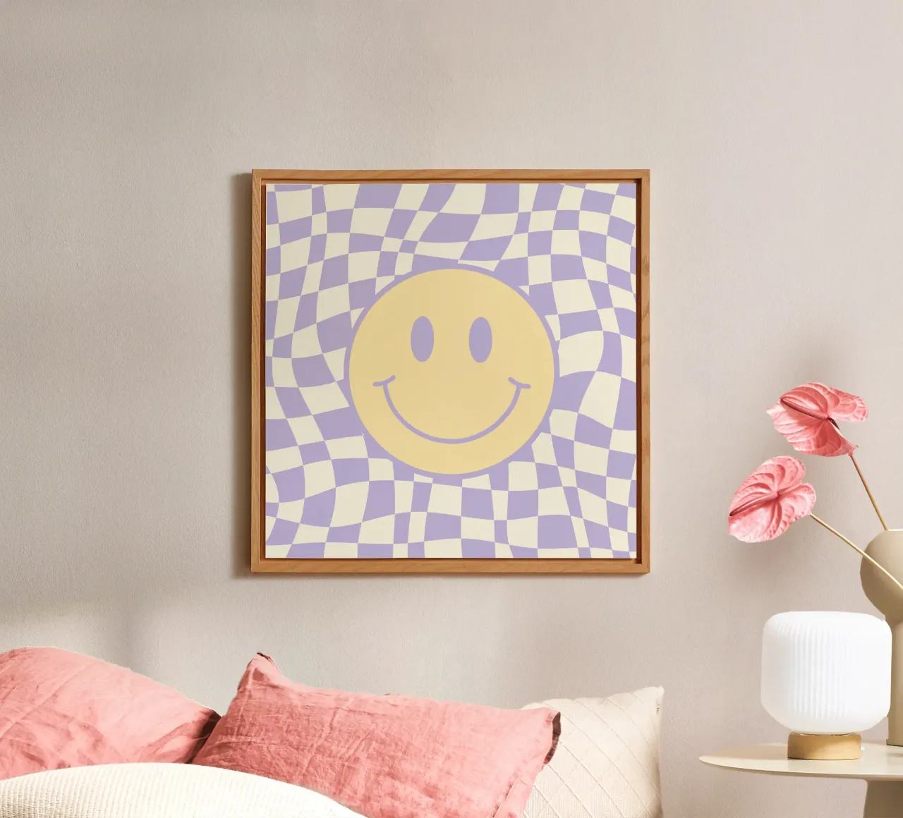 Smiley und gewelltes Schachbrett 02 Alu-Dibond von Little Dean