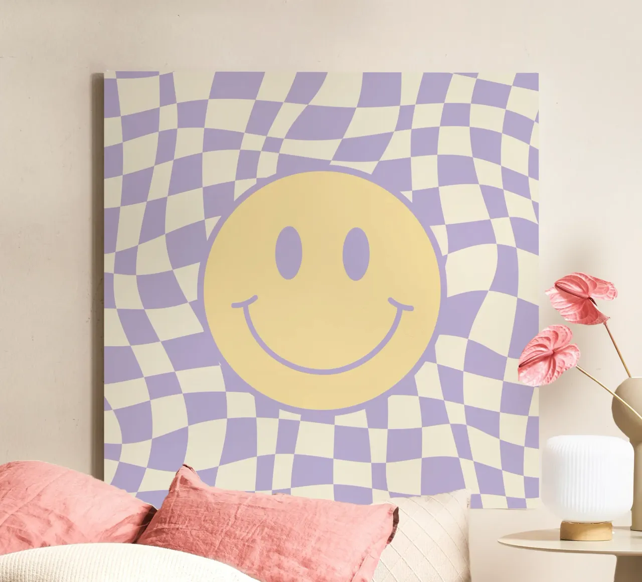 Smiley en golvende checker 02 canvas met Baklijst van Little Dean