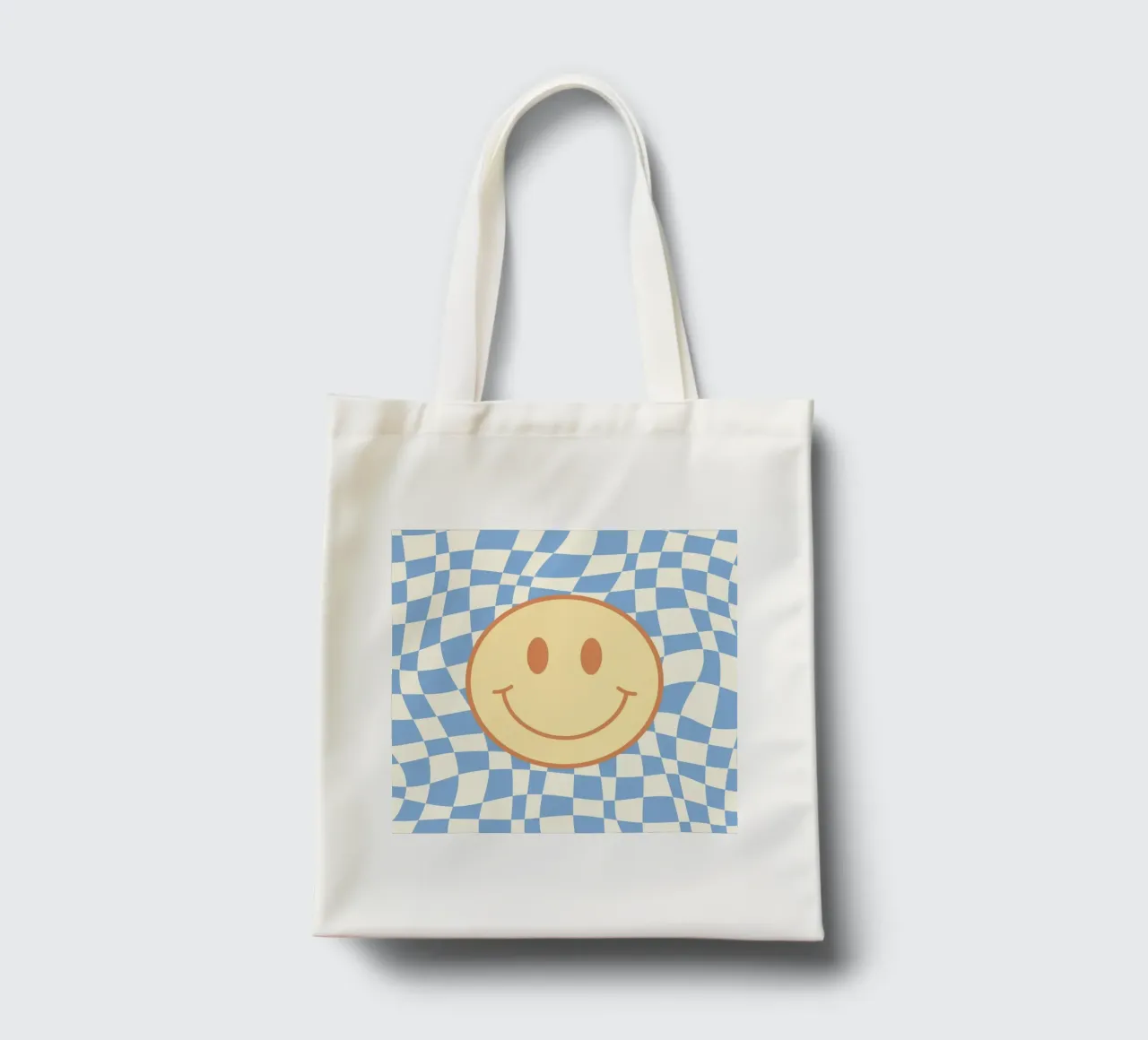 Baby blue smiley checker tote bag by Little Dean