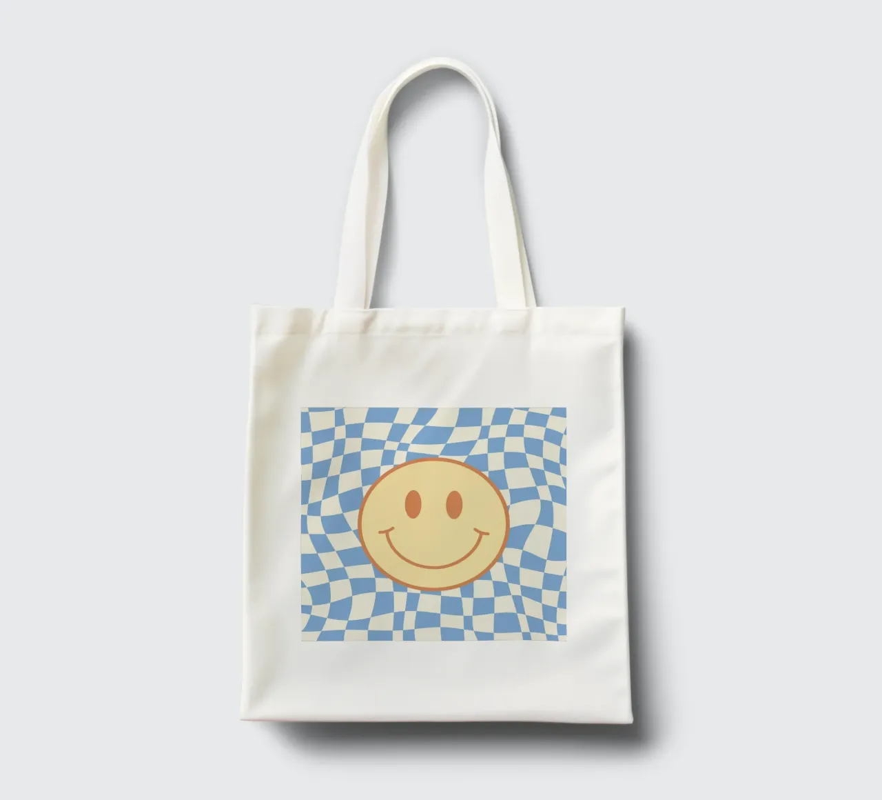 Baby blue smiley checker tote bag by Little Dean