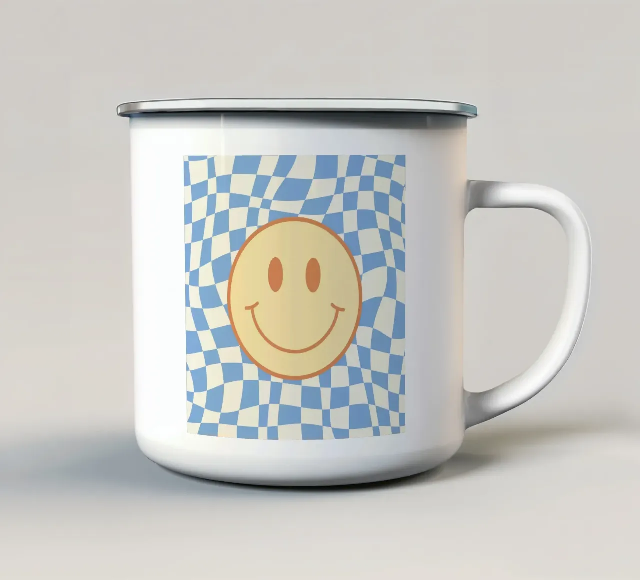 Scacchiera smiley blu baby tazza in smalto da Little Dean