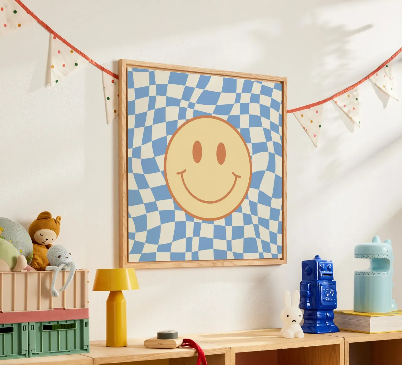Baby blue smiley checker Acryl-Glas von Little Dean