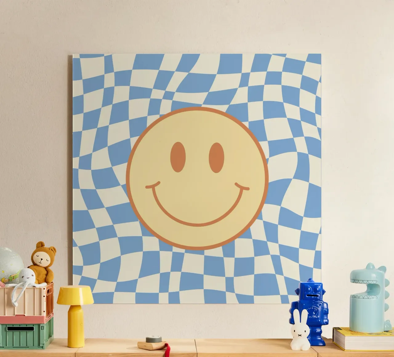 Baby blue smiley checker Acryl-Glas von Little Dean