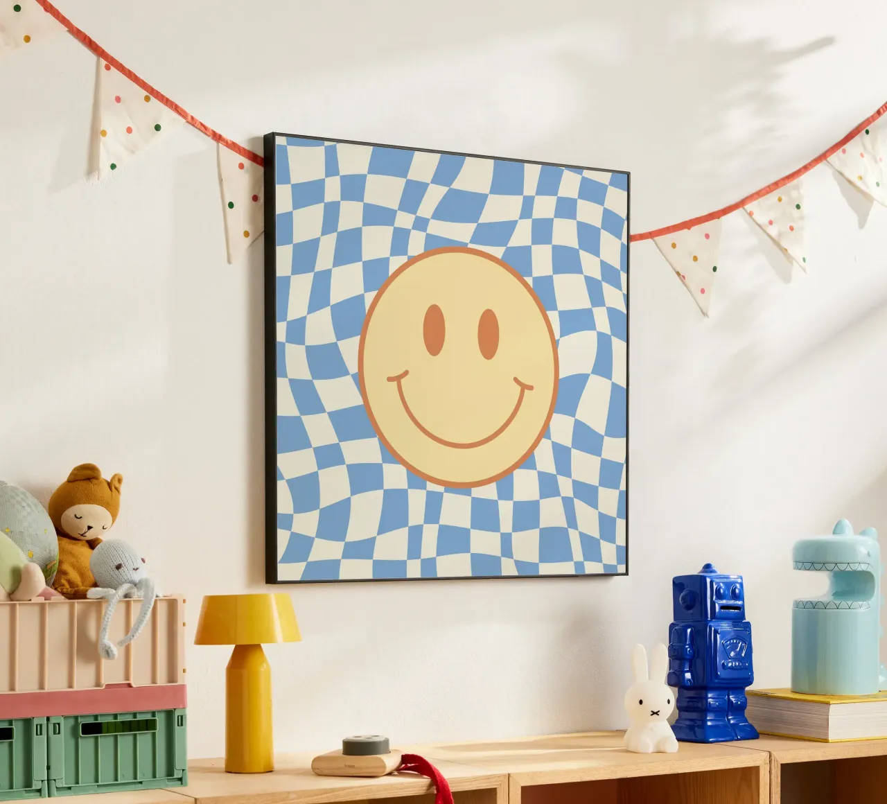 Baby blue smiley checker Alu-Dibond von Little Dean