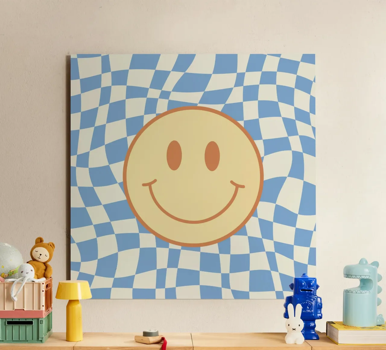 Baby blue smiley checker Alu-Dibond von Little Dean