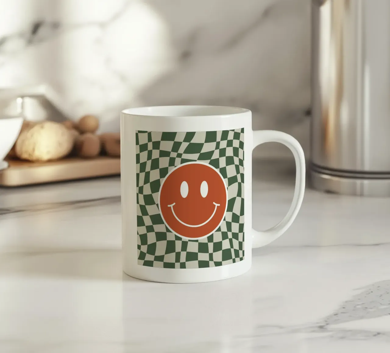 Scacchiera ondulata Smiley 03 tazza in ceramica da Little Dean