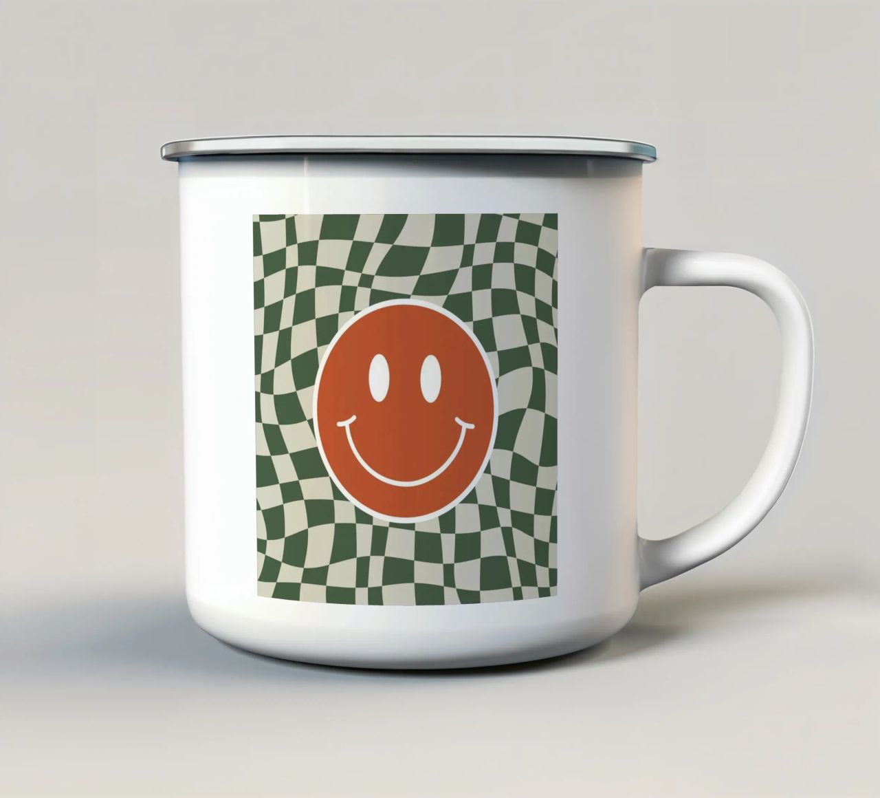 Scacchiera ondulata Smiley 03 tazza in smalto da Little Dean
