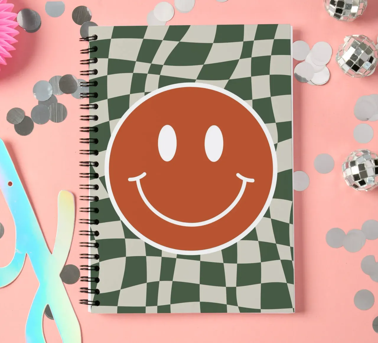 Smiley golvende checker 03 notitieboek met spiraal van Little Dean