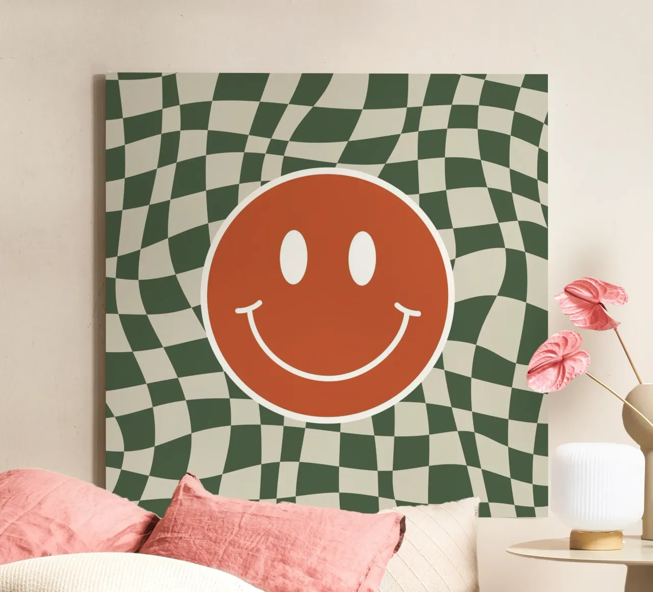 Smiley golvende checker 03 canvas van Little Dean