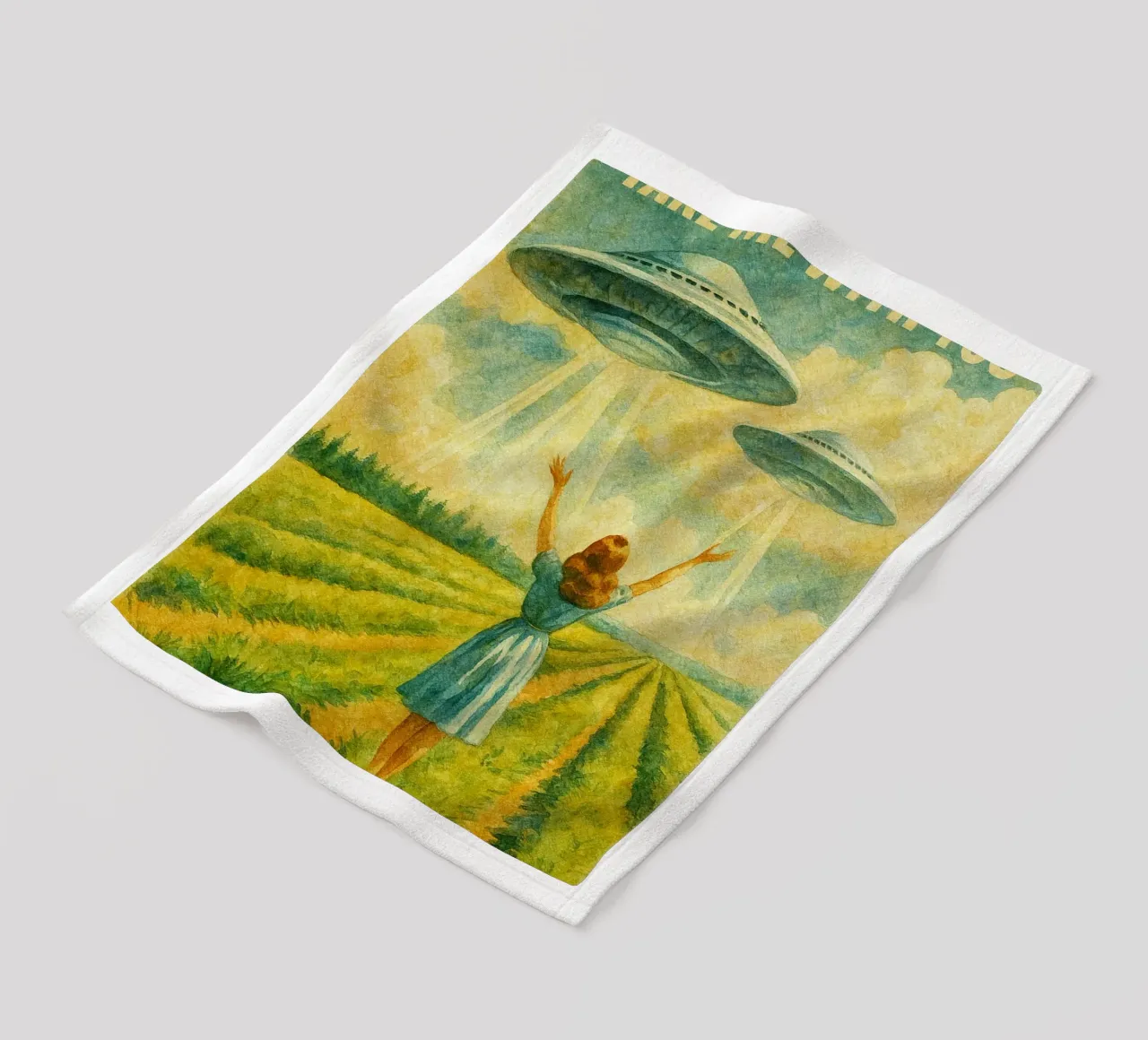 take me with you retro drawing fleece blanket by pakazi
