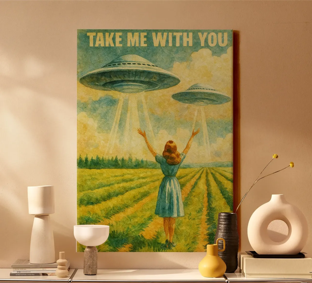 take me with you retro drawing canvas by pakazi