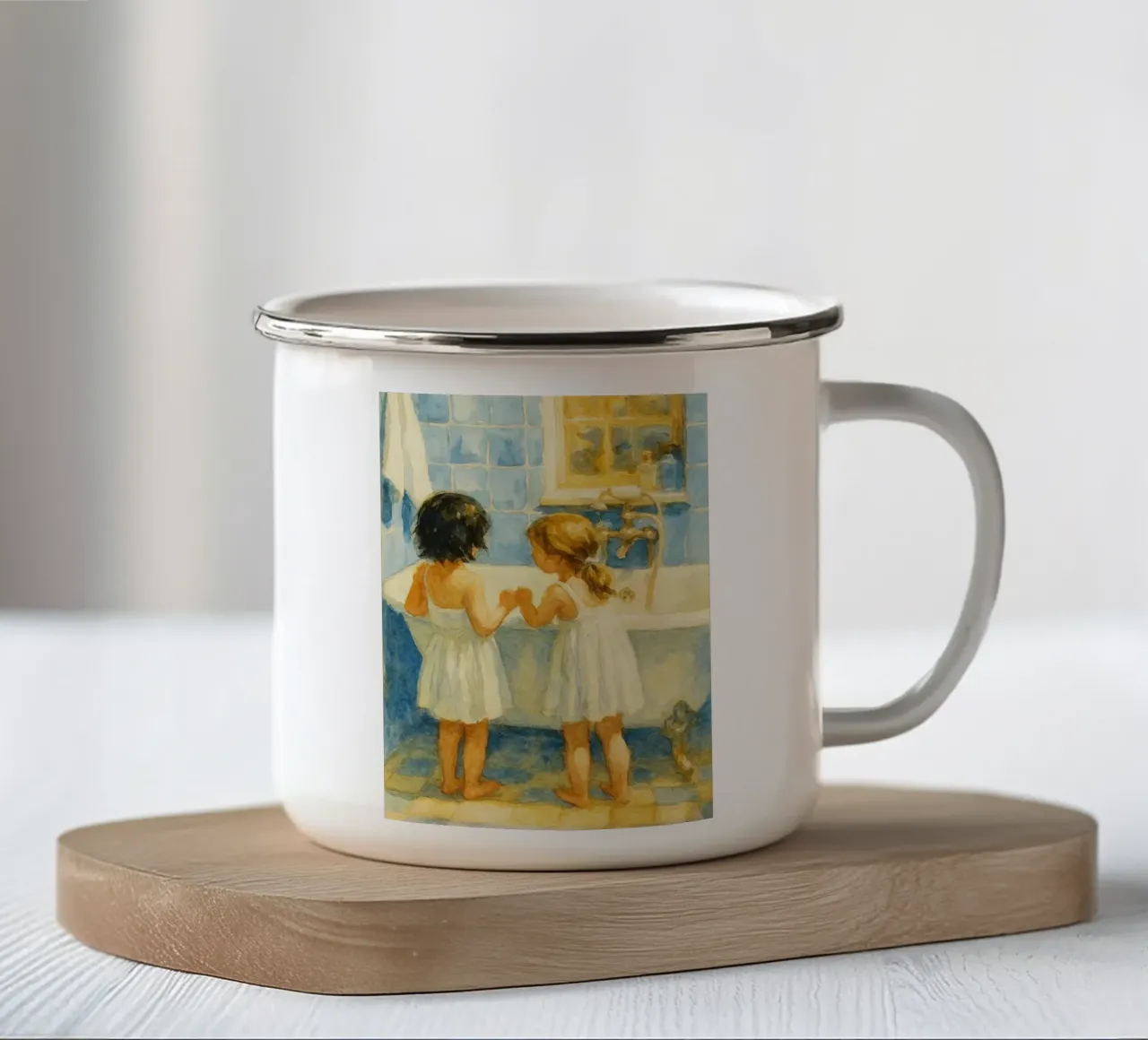 due bambine in bagno tazza in smalto da pakazi