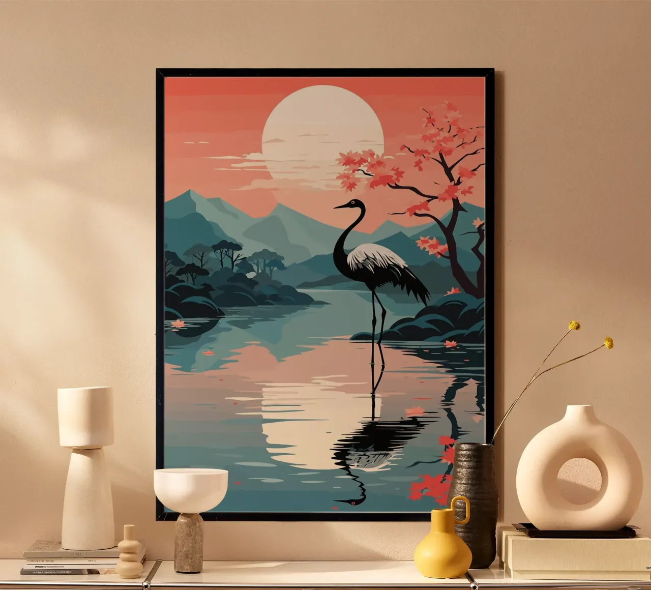 riflessione del lago delle gru poster da book