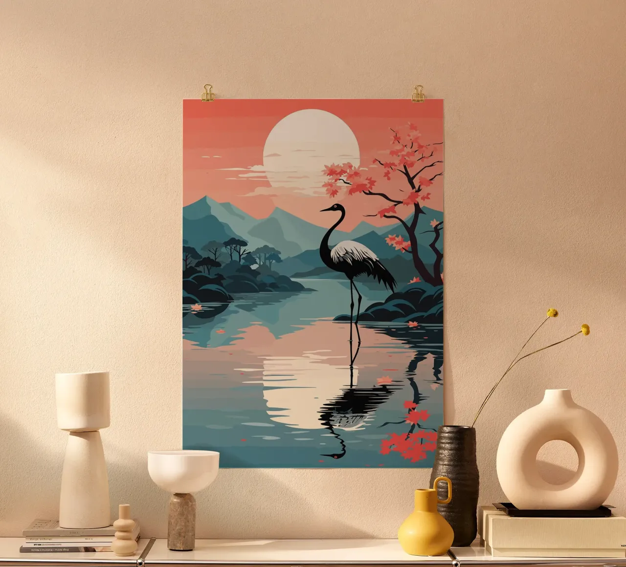 riflessione del lago delle gru poster da book