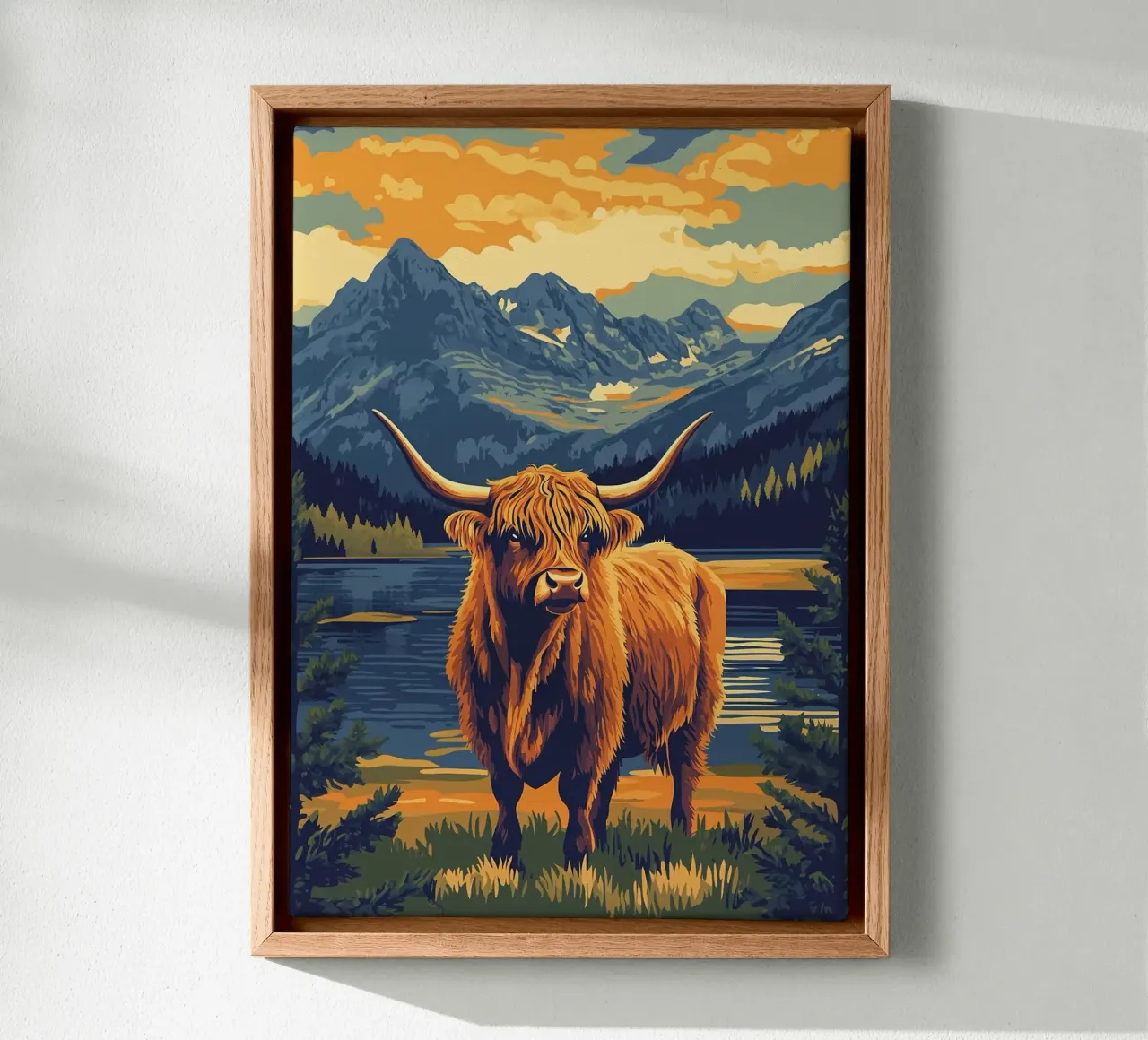 Paesaggio montano della mucca delle Highlands tela con Cornice a cassetta da book