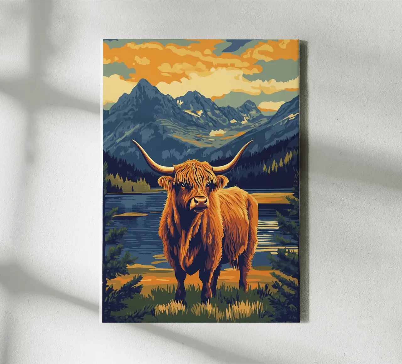Paesaggio montano della mucca delle Highlands tela con Cornice a cassetta da book