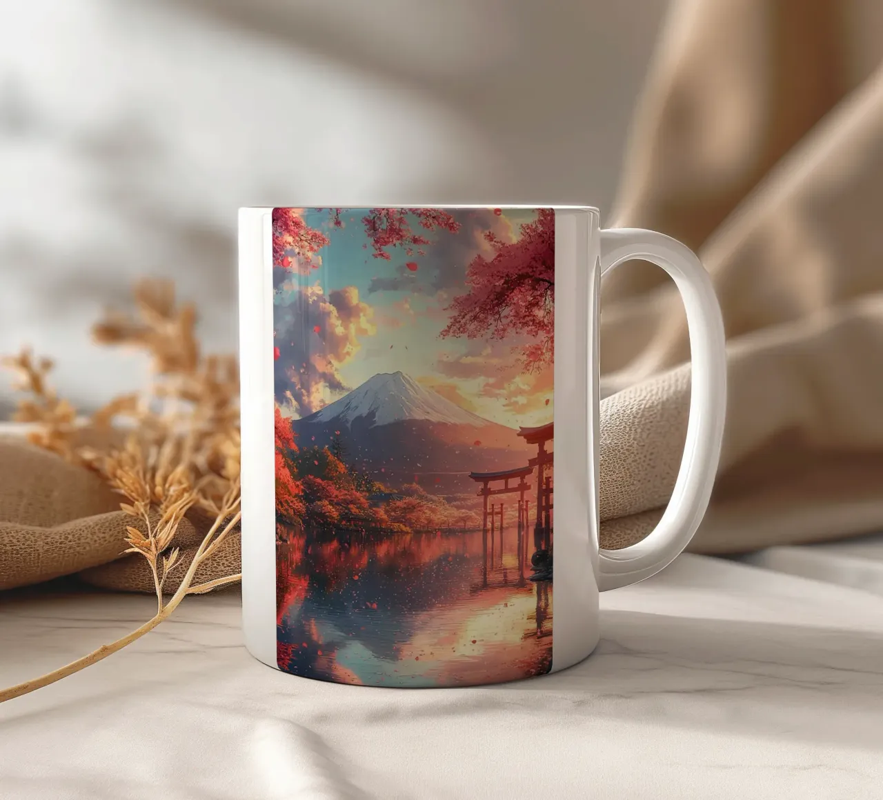 Porta Torii Fuji Giappone Ciliegio in fiore tazza in ceramica da book
