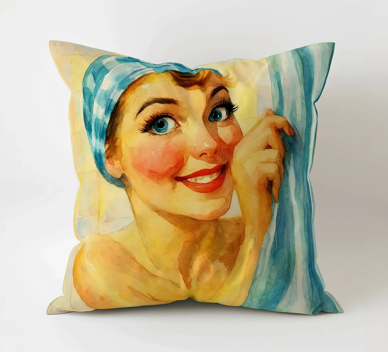 donna faccia buffa in bagno pittura classica retrò cuscino da pakazi