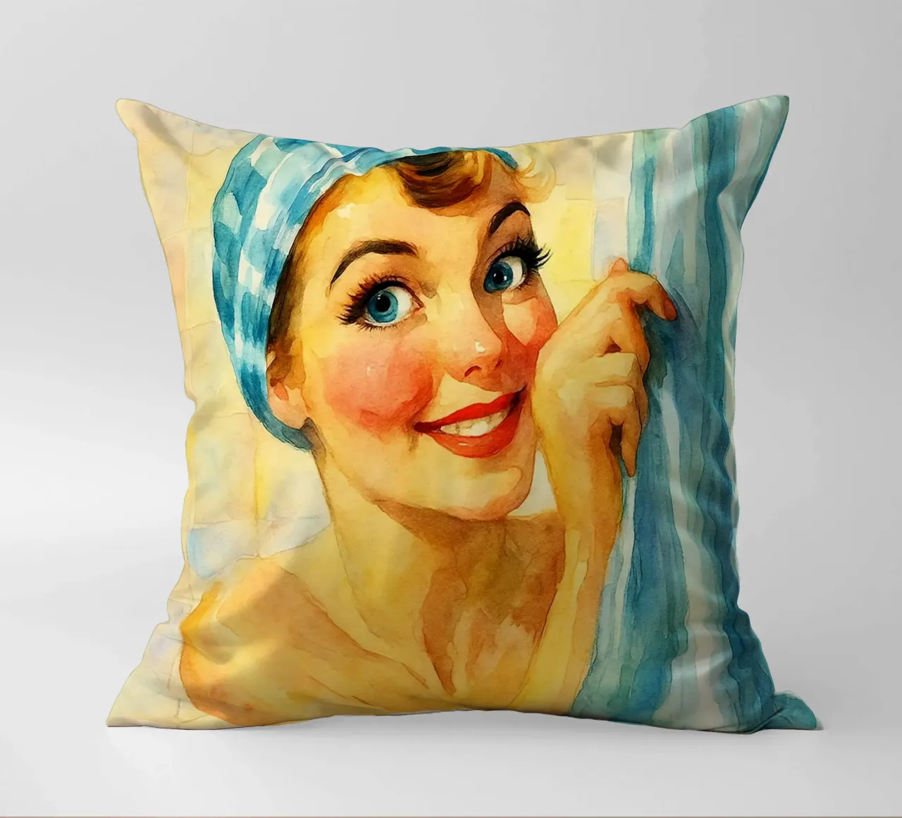 donna faccia buffa in bagno pittura classica retrò cuscino da pakazi