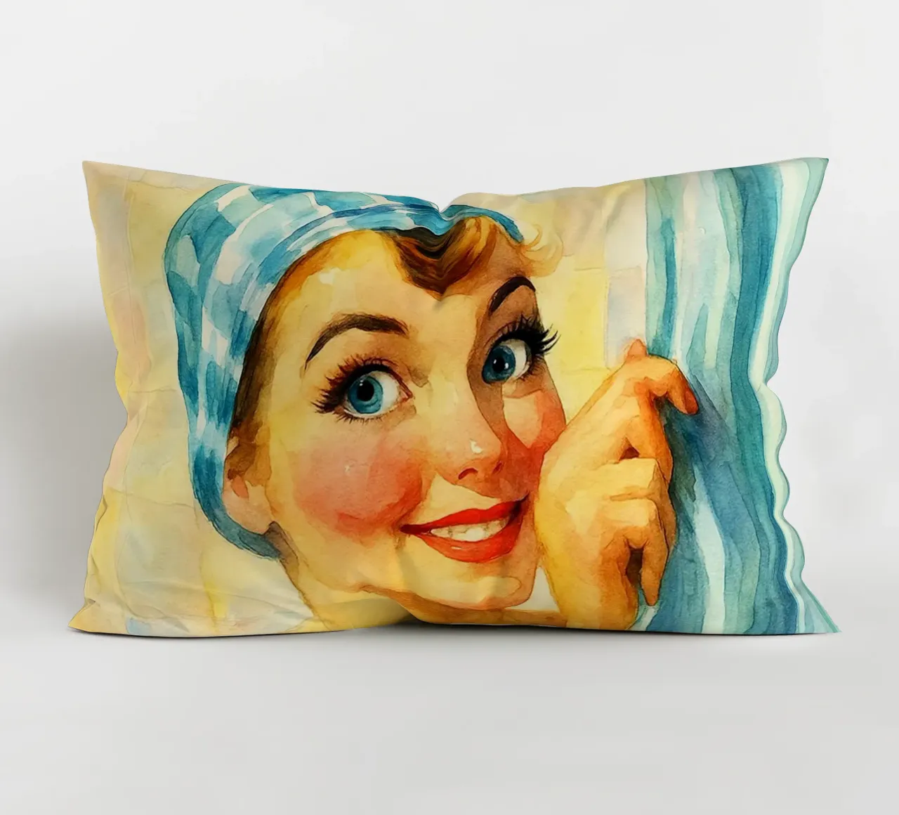 donna faccia buffa in bagno pittura classica retrò cuscino da pakazi