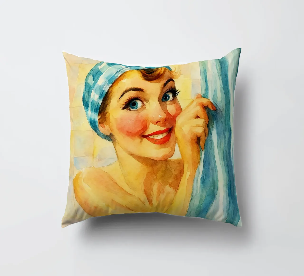 donna faccia buffa in bagno pittura classica retrò cuscino da pakazi