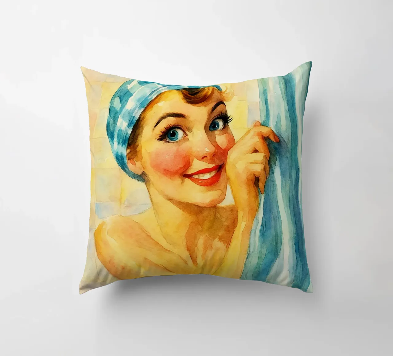donna faccia buffa in bagno pittura classica retrò cuscino da pakazi
