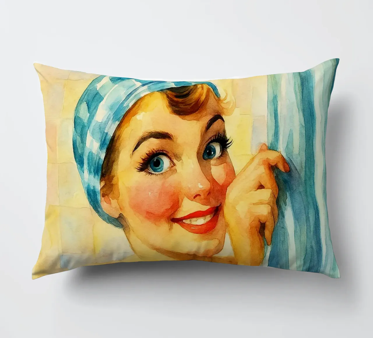 donna faccia buffa in bagno pittura classica retrò cuscino da pakazi