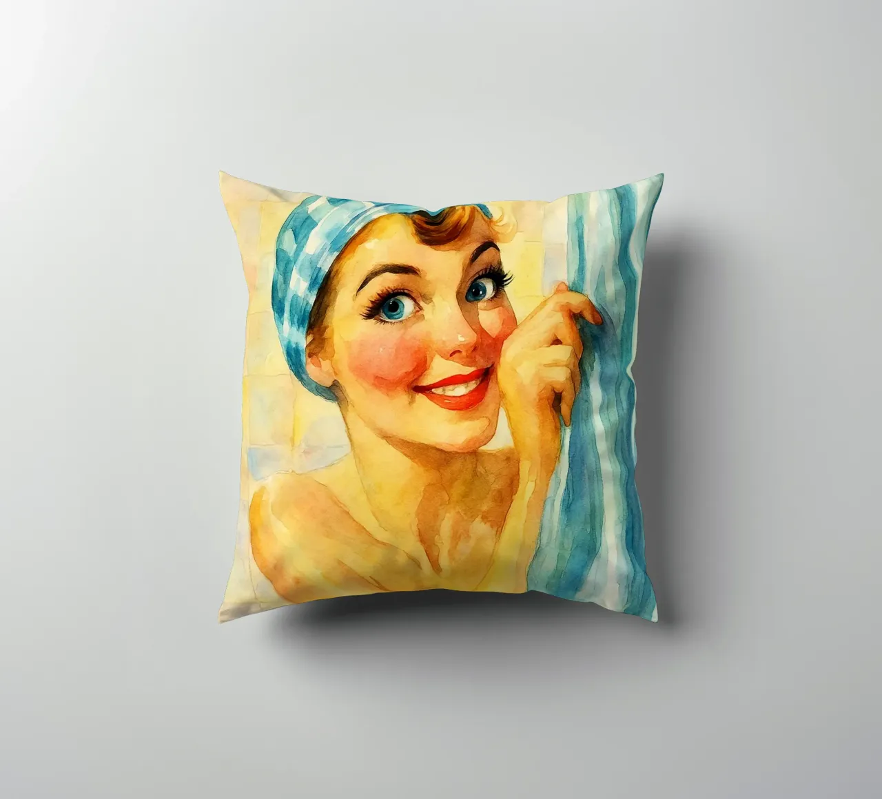 donna faccia buffa in bagno pittura classica retrò cuscino da pakazi