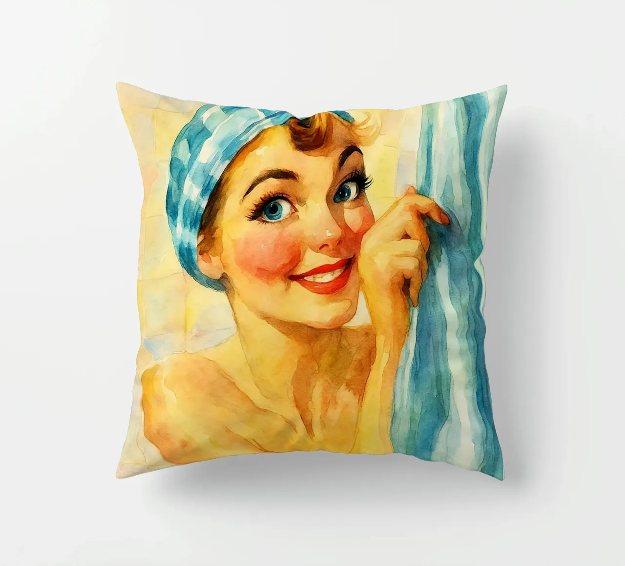 donna faccia buffa in bagno pittura classica retrò cuscino da pakazi