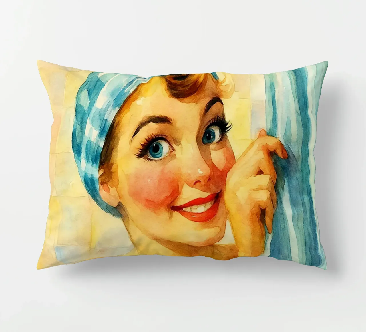 donna faccia buffa in bagno pittura classica retrò cuscino da pakazi
