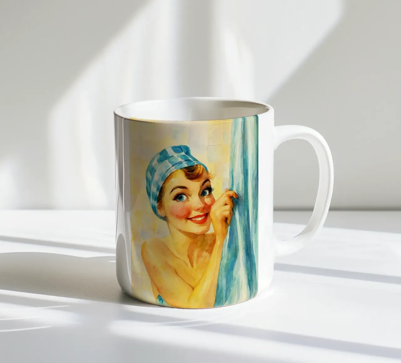 donna faccia buffa in bagno pittura classica retrò tazza in ceramica da pakazi