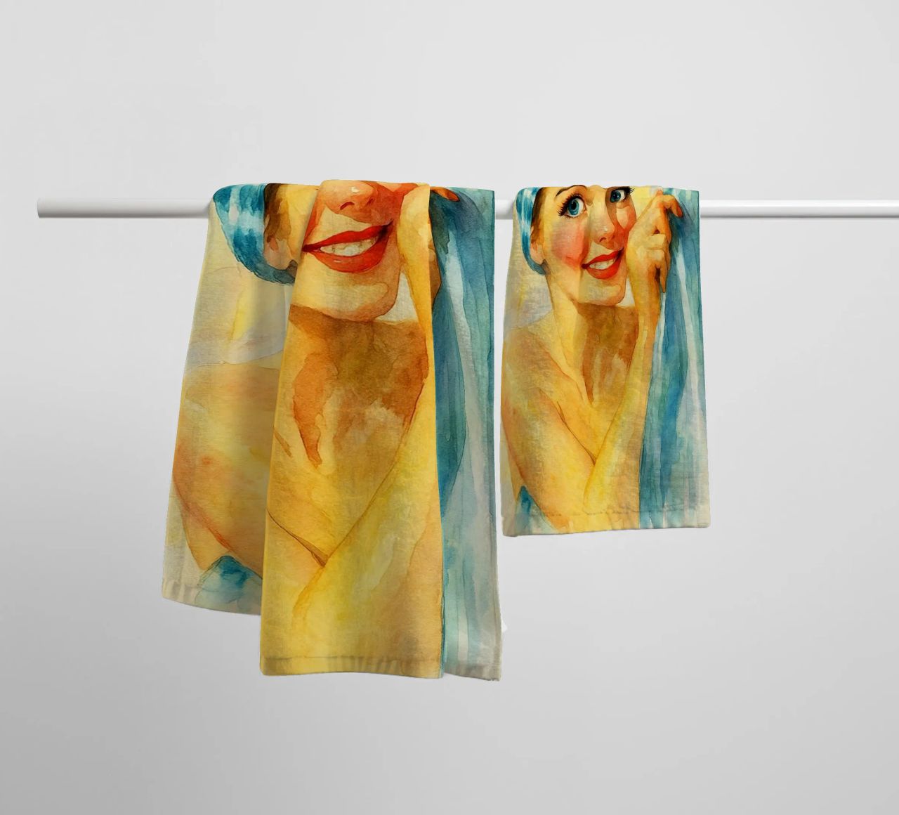 mujer cara divertida en el baño pintura retro clásico toalla de baño de pakazi